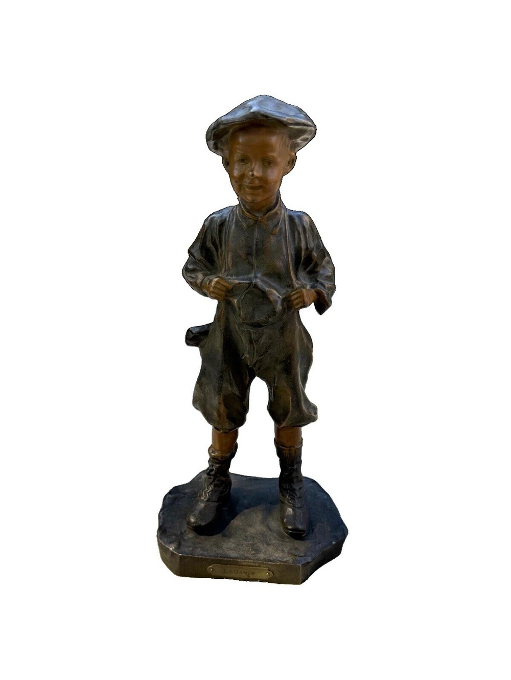 Vintage Le Gamin 12” Boy Statue Bronze Finish Street Urchin Figurine Sculpture